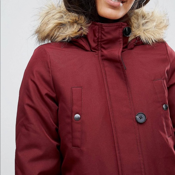 Tall Burgundy Hooded Faux Fur Coat - Picture 2 of 5